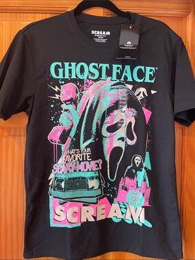 Ghost Face Graphic Tee - Black with Teal & Pink